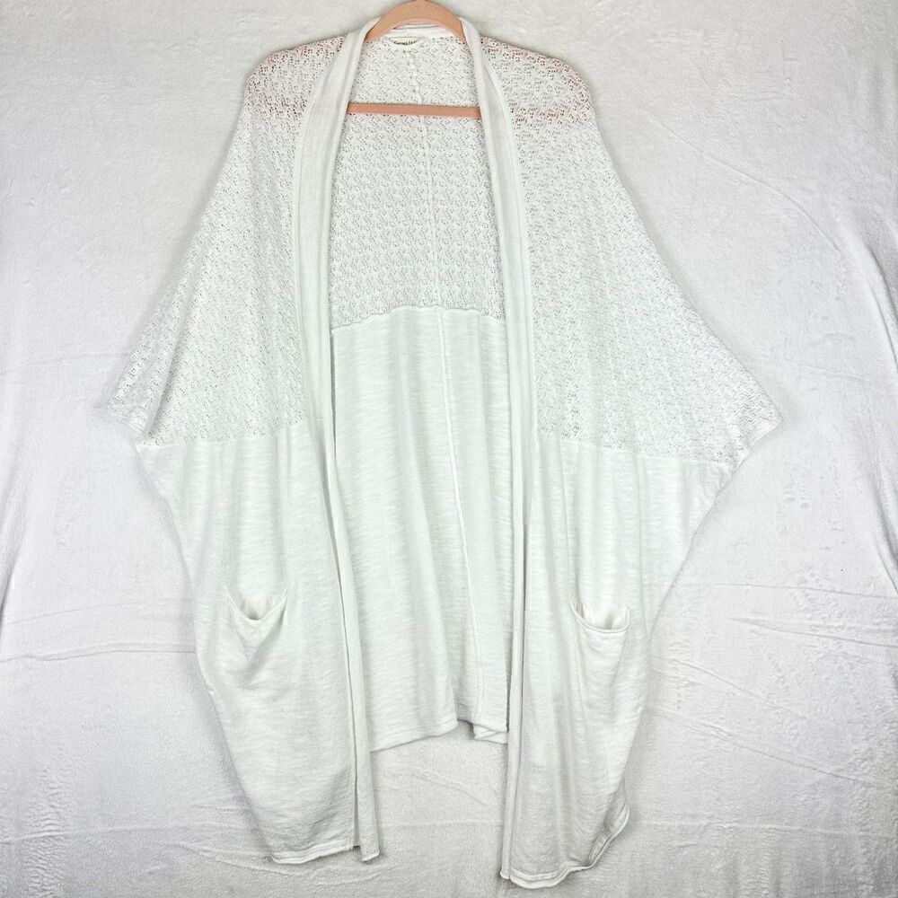 Garnet Hill Linen Cotton Blend Open Front Cardigan Size Small Crochet White